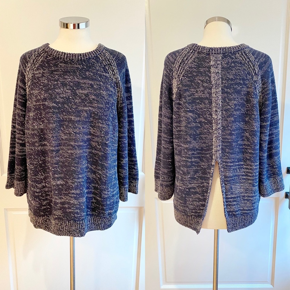 Massimo Dutti Blue Marled Split Back Sweater - image 1